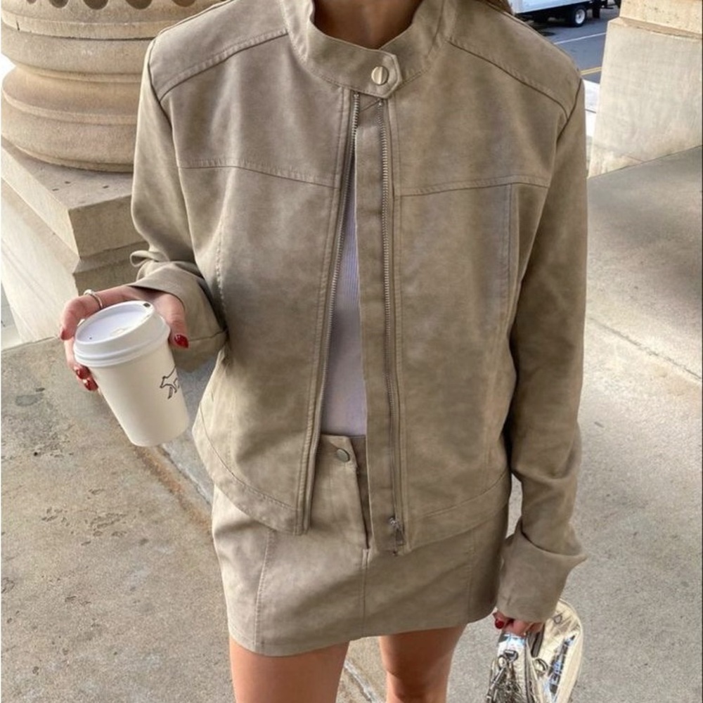 Pretty Little Thing faux leather jacket & mini skirt matching set